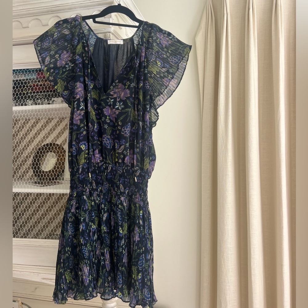 Ramy Brook Navy Floral Mini Dress with Purple & Green Print